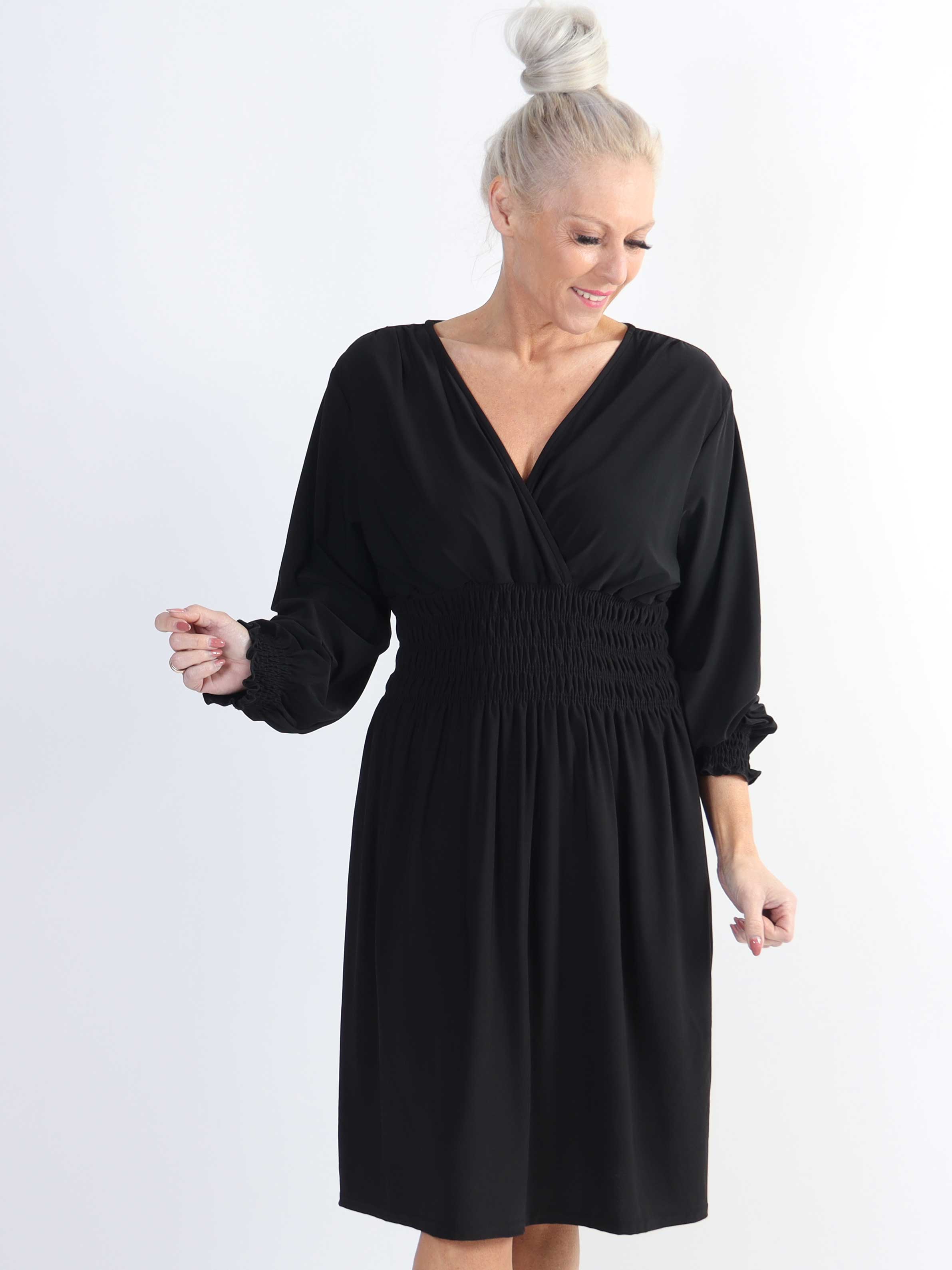 Pams Plain Short L/S - Elastisk klänning i stora storlekar med smock och långa ärmar